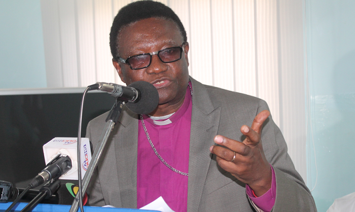  The Most Rev. Prof. Emmanuel Asante,  the Chairman of the National Peace Council, addressing participants in the press conference. Picture: EDNA ADU-SERWAA